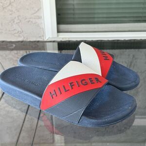 VTG Tommy Hilfiger Slide Sandals Mens‎ 10 Blue USA Flag Y2K Preppy 90s